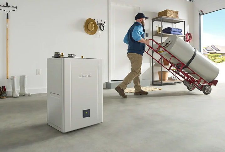 Professional installer with Noritz tankless water heater